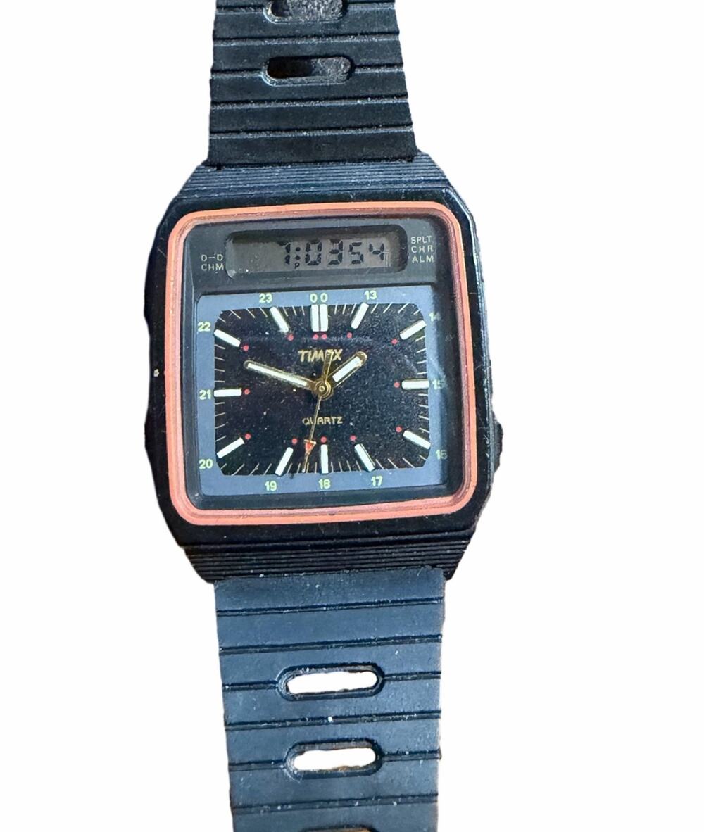 Timex Ana-Digi Quartz Watch Square Alarm Chronograph Speidel Band
